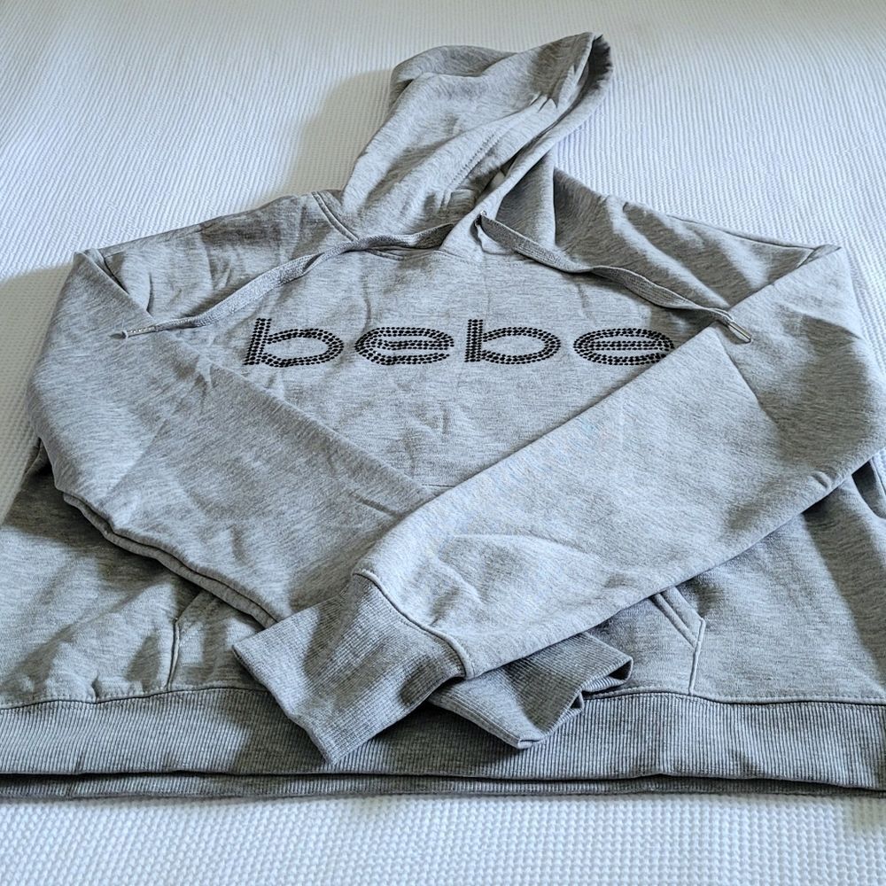 bebe Sport⛹️ Heather Gray Rhinestud Logo Hoodie - NWT - Picture 14 of 16